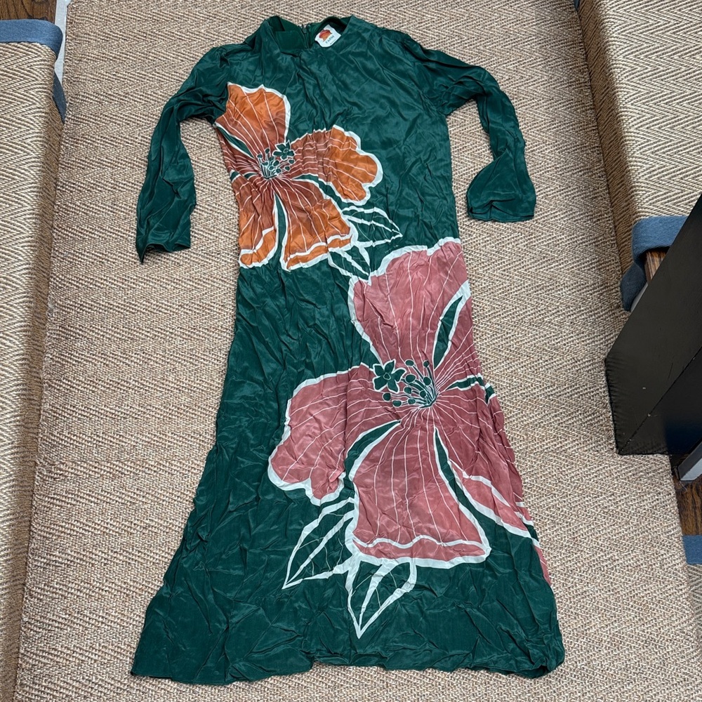 FARM Rio Green Maxi Dress with Pink & Orange Floral Print